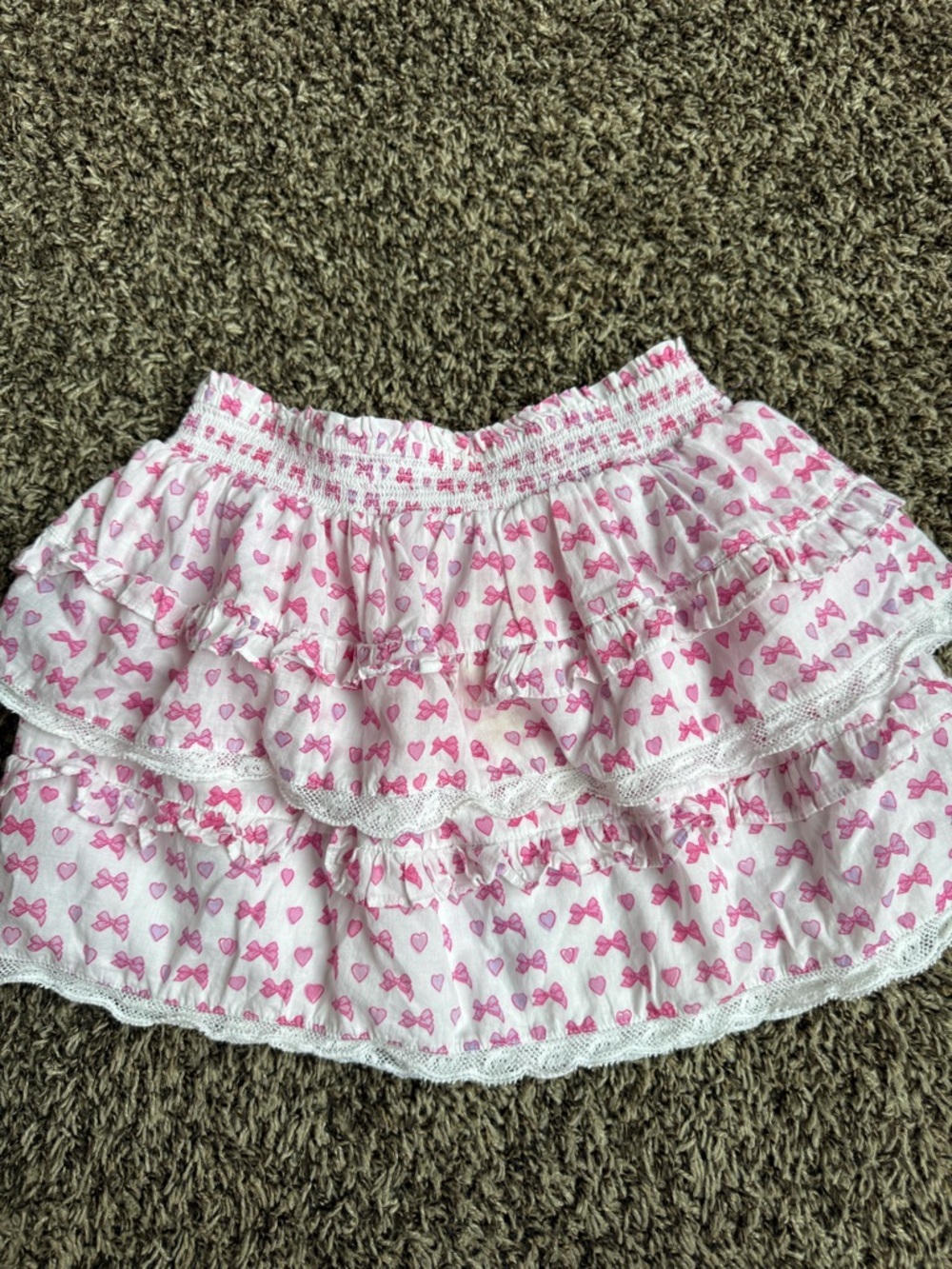 LoveShackFancy Girls Pink Heart Tiered Ruffle Skirt